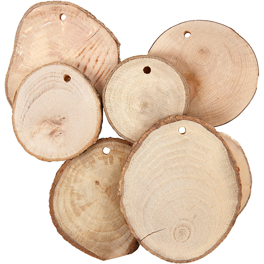Creativ Company Discos de madera con agujero, d 40-70 mm, tamaño del agujero 4 mm, grosor 5 mm, aprox. 250 gr, 25 piezas 1 caja