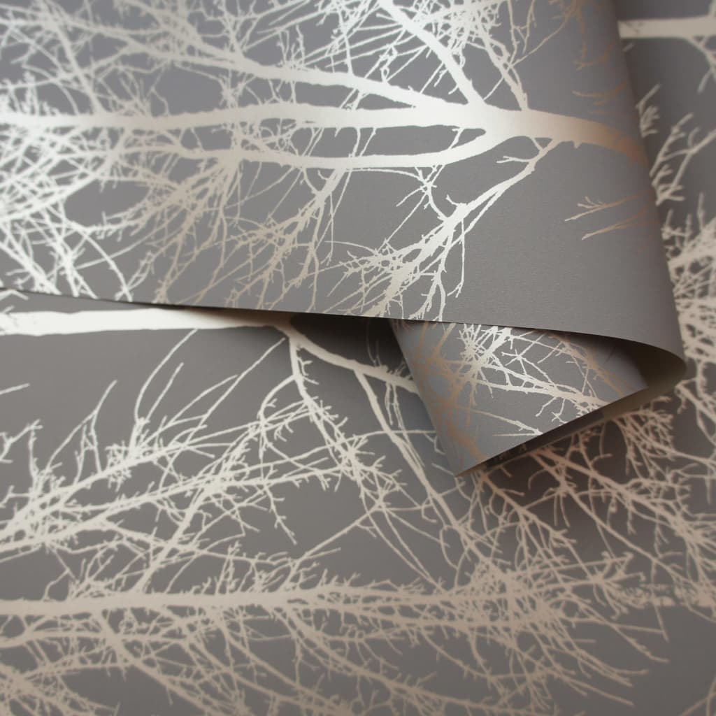 O Dutch Wallcoverings Dutch Wall Coverings Wallpaper Rhea Trees Grigio e rosa color oro