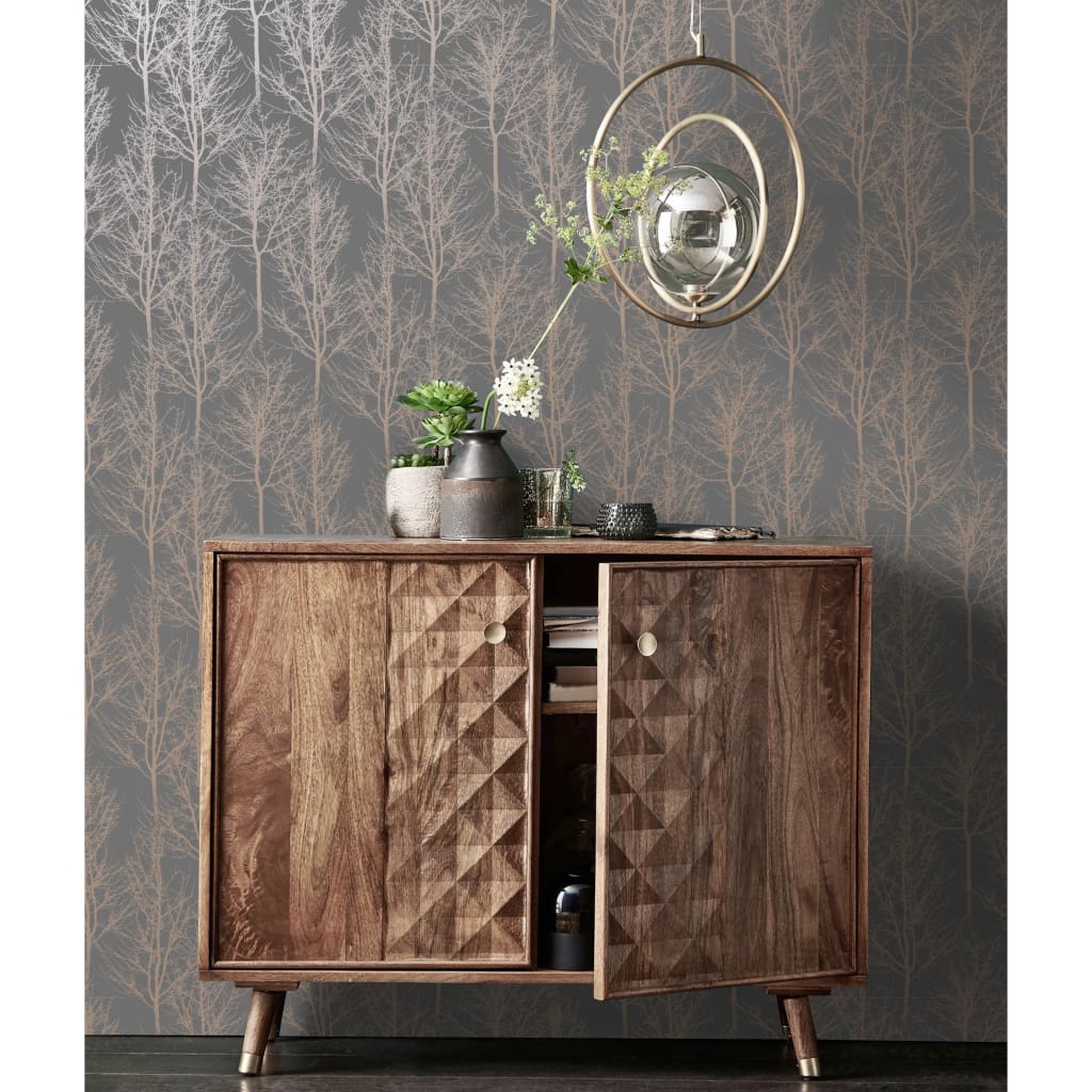 O Dutch Wallcoverings Dutch Wall Coverings Wallpaper Rhea Trees Grigio e rosa color oro