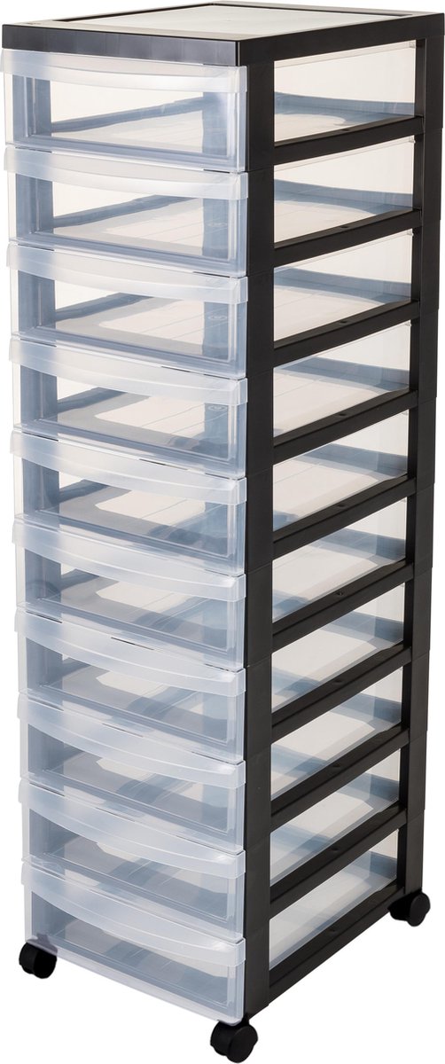 Sistema de cajones cómoda Iris design - 10 cajones de 7,5 l - ruedas - negro transparente