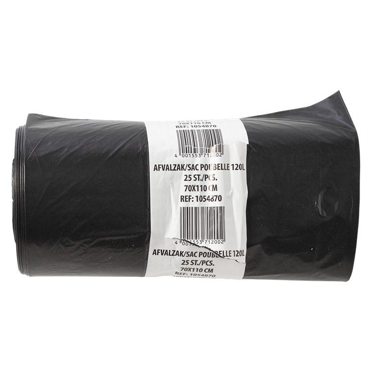 1054870 - afvalzak 120 liter, zwart ldpe25 st per rol | 10 stuks