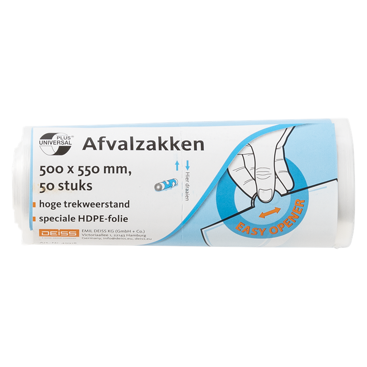 Vuilniszak universal plus, 7 micron, ft 50 x 55 cm, transparant, rol van 50 stuks