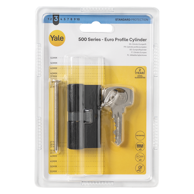 Yale 1070952 - cilindro perfil 500 negro mate 60mm (30 30) | 2 piezas