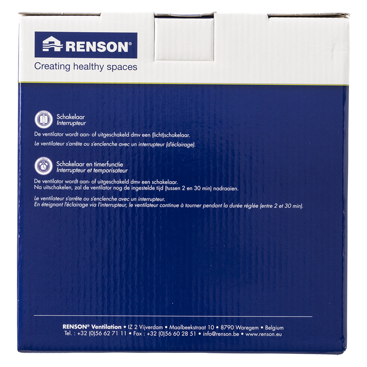 Renson 1006452 - ventilador con llave y temporizador 7222t blanco ø 125 | 2 piezas