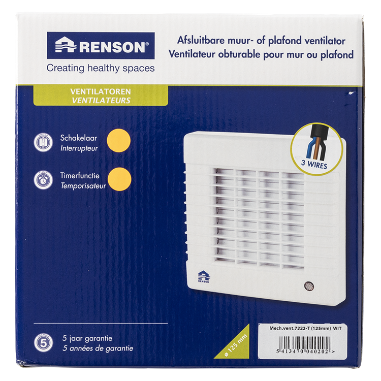Renson 1006452 - ventilador con llave y temporizador 7222t blanco ø 125 | 2 piezas