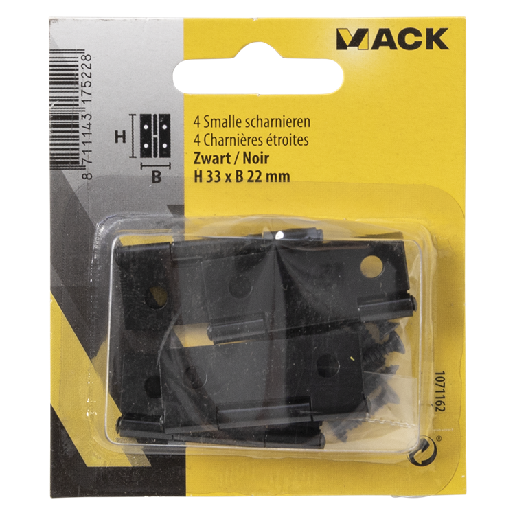 Mack 1071162 - 4 cerniere strette nere h 33 x l22 mm | 5 pezzi