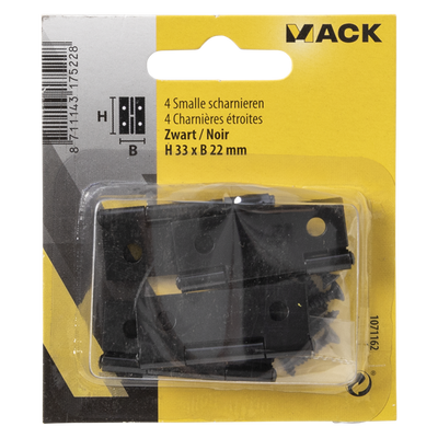 Mack 1071162 - 4 cerniere strette nere h 33 x l22 mm | 5 pezzi
