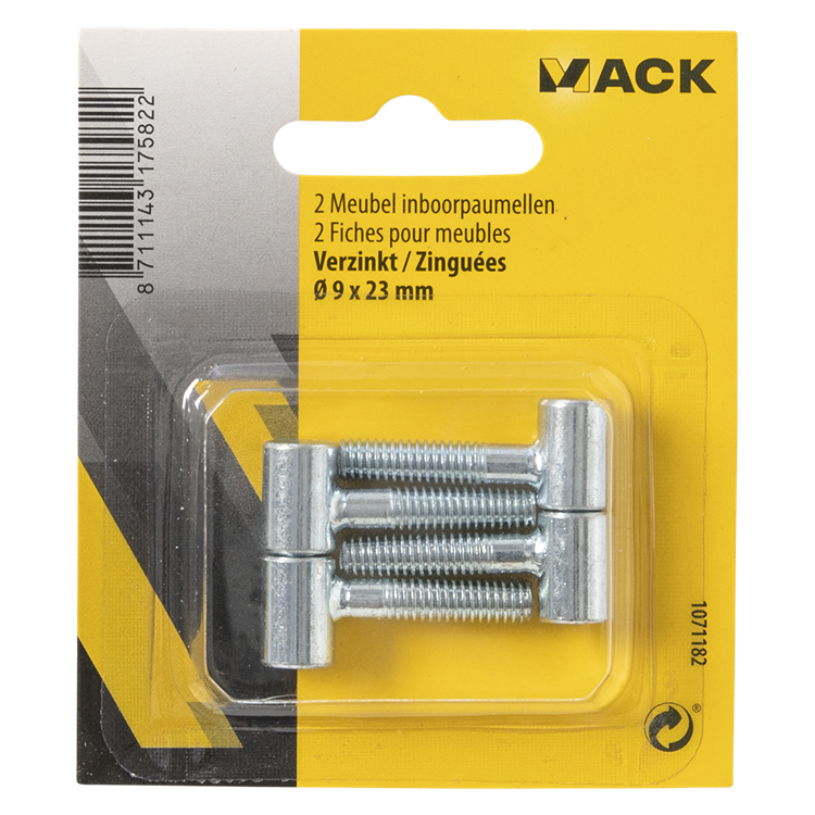 Mack 1071182 - 2 cerniere per mobili zincate ø 9 x 23 mm | 5 pezzi