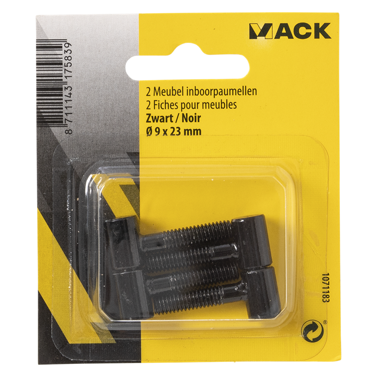 Mack 1071183 - 2 cerniere per mobili forate nere ø 9 x 23 mm | 5 pezzi