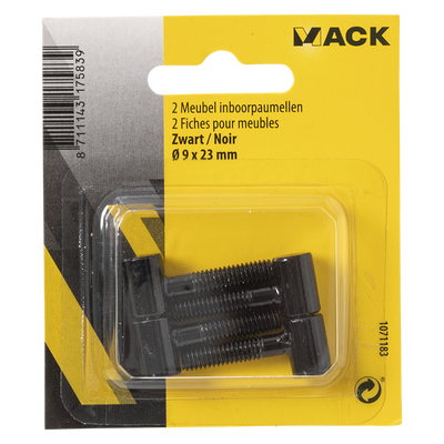 Mack 1071183 - 2 cerniere per mobili forate nere ø 9 x 23 mm | 5 pezzi