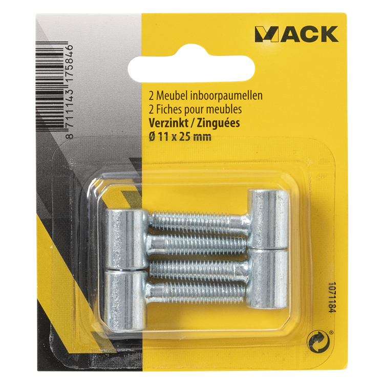 Mack 1071184 - 2 cerniere per mobili zincate ø 11 x 25 mm | 5 pezzi