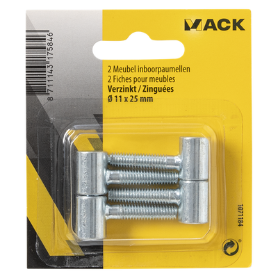 Mack 1071184 - 2 cerniere per mobili zincate ø 11 x 25 mm | 5 pezzi