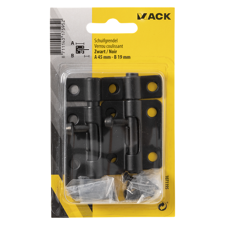 Mack 1071195 - 2 chiavistelli neri a 45 mm b 19 mm | 6 pezzi