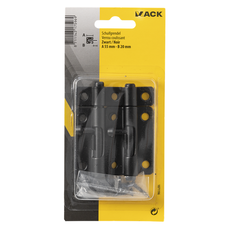 Mack 1071196 - 2 chiavistelli neri a 55 mm b 20 mm | 6 pezzi