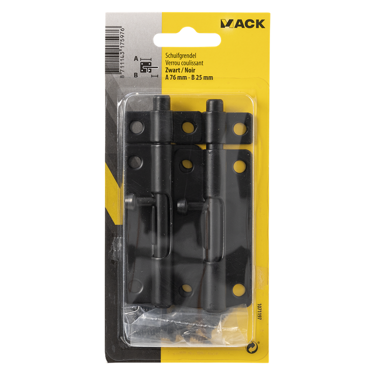 Mack 1071197 - 2 chiavistelli neri a 76 mm b 25 mm | 6 pezzi
