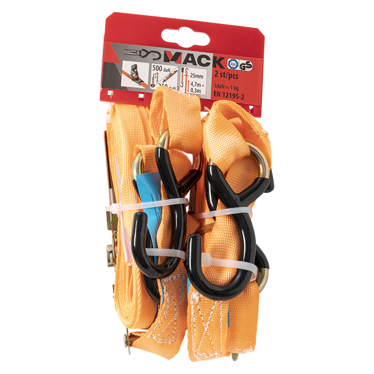 Mack 1072407 - 2 spangordels pe, ratelspanner25mm-5m max 500kg 2d,2 s haken | 5 stuks