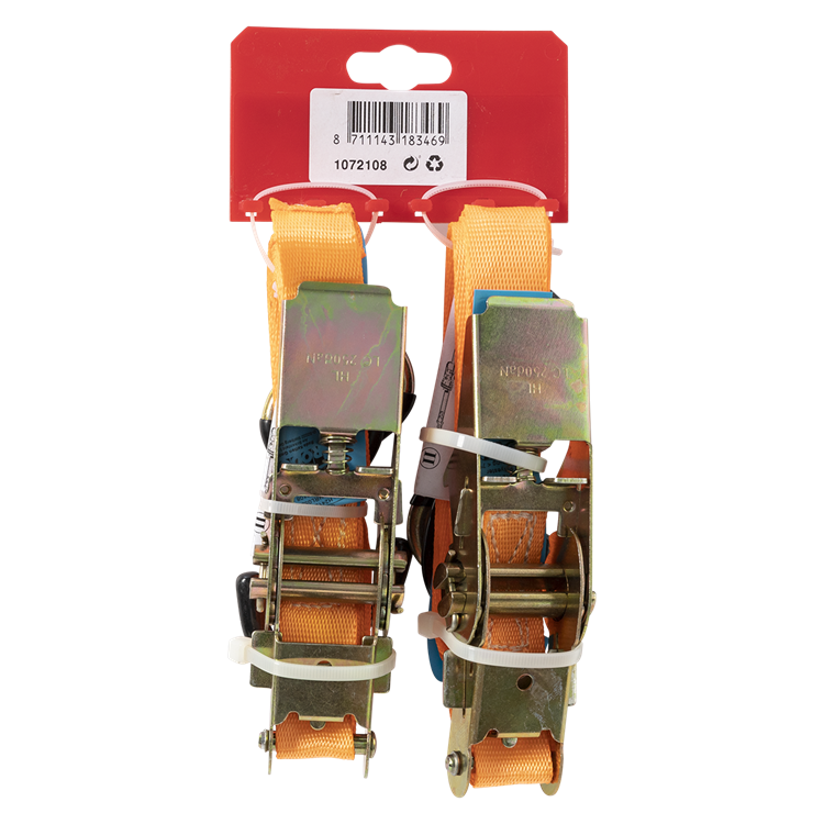Mack 1072108 - 2 correas tensoras pe, tensor de trinquete 25mm-4m max 500kg 2d,2 s ganchos | 5 piezas