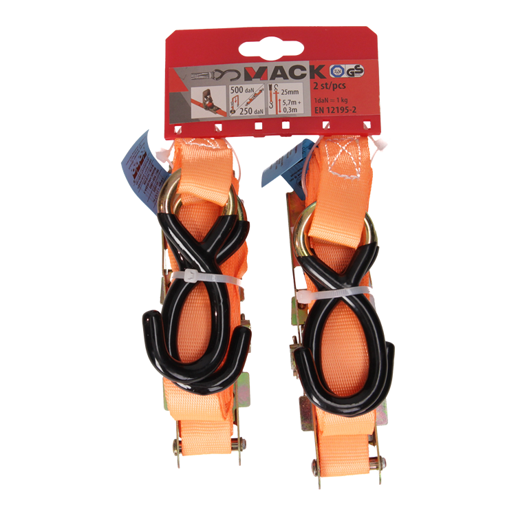 Mack 1072109 - 2 spangordels pe, ratelspanner25mm-6m max 500kg 2d, s haken | 5 stuks