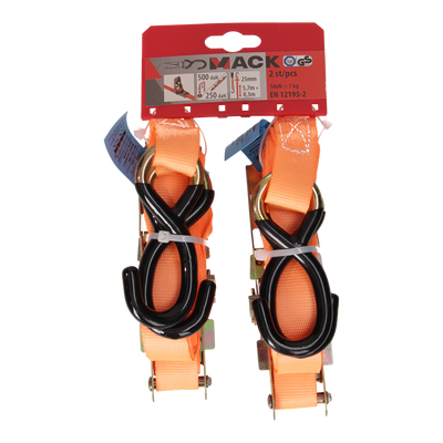 Mack 1072109 - 2 cinghie di tensione pe, tenditore a cricchetto 25mm-6m max 500kg 2d, ganci a s | 5 pezzi