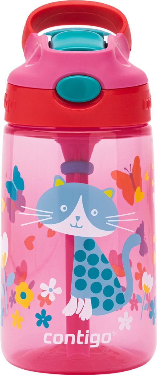 Borraccia per bambini Contigo gizmo flip autospout con cannuccia, borraccia senza BPA - ciliegia con gatto - 420 ml
