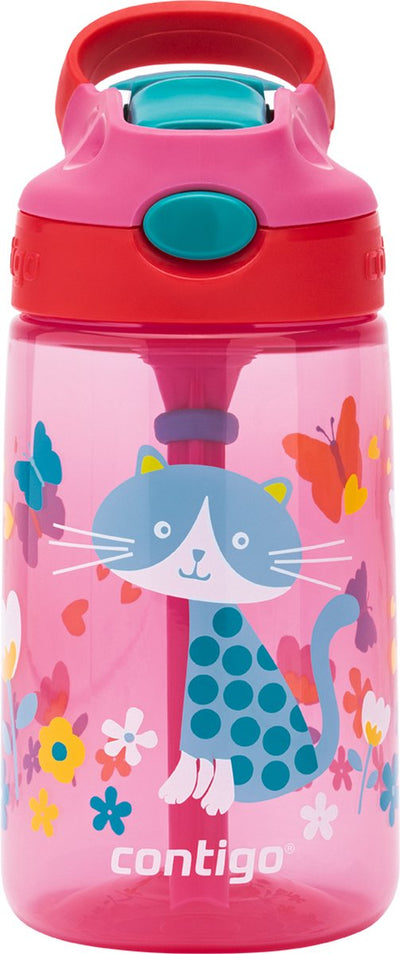Borraccia per bambini Contigo gizmo flip autospout con cannuccia, borraccia senza BPA - ciliegia con gatto - 420 ml