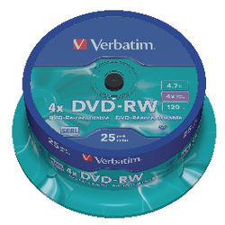 DVD-RW verbatim 43639 antigraffio 4,7GB 4x 120min argento opaco 25 pezzi