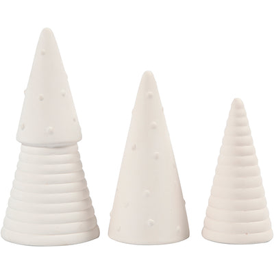 Creativ company Árboles de Navidad, h: 10+12+15 cm, d 5+6+7 cm, blanco, 3 piezas 1 caja