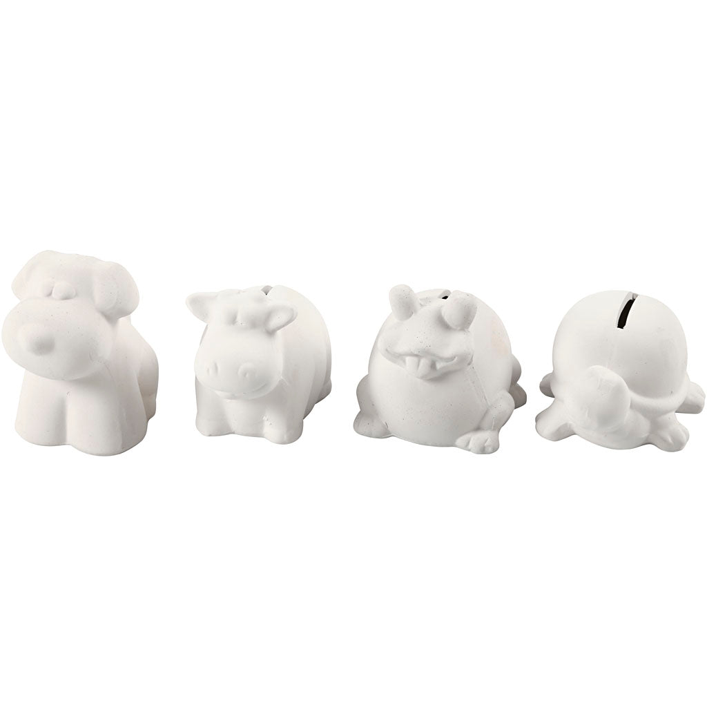 Salvadanaio animali Creativ Company, h: 7-10 cm, bianco, 4 pezzi 1 scatola