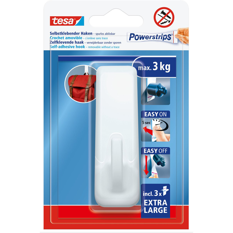 Tesa 1076417 - Presa multipla gancio xl bianco autoadesivo rimovibile | 3 pezzi