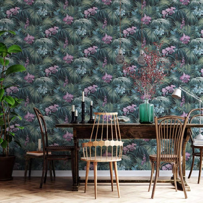 Noordwand behang tropical flowers groen