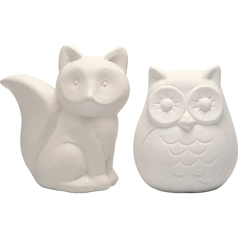 Creativ Company Hucha con forma de animal, búho y zorro, h: 9 cm, blanco, 2 piezas 1 caja