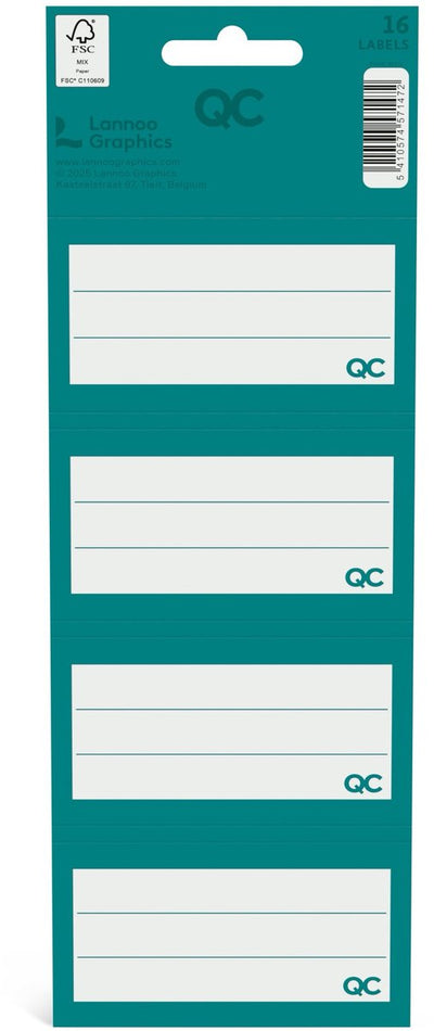 Etichette scolastiche autoadesive Qc color blu-verde - set da 16 pezzi