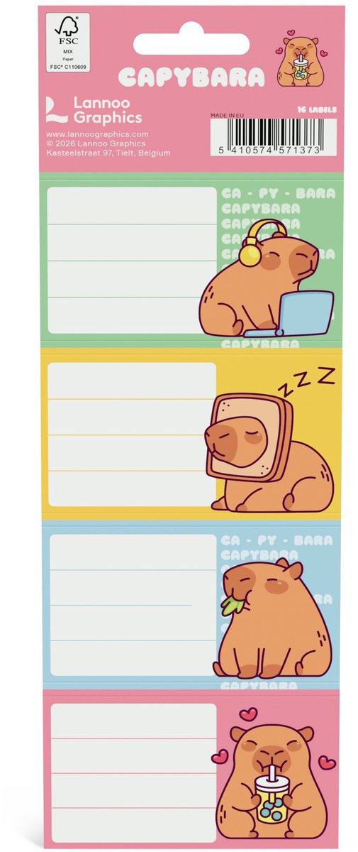 Etichette scolastiche autoadesive Animali capibara - set da 16 pezzi