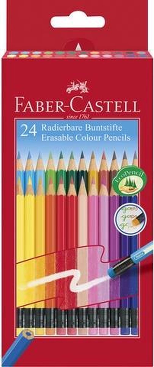 Matite colorate Faber-castell - astuccio 24 pezzi - cancellabili - con gomma - fc-116625