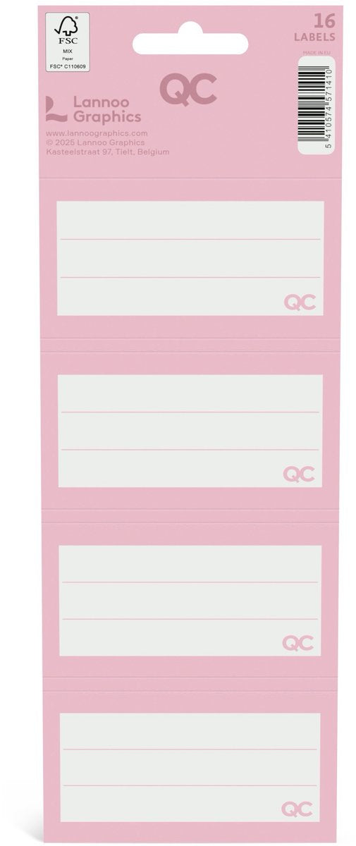 Etichette scolastiche autoadesive Qc color rosa - set da 16 pezzi