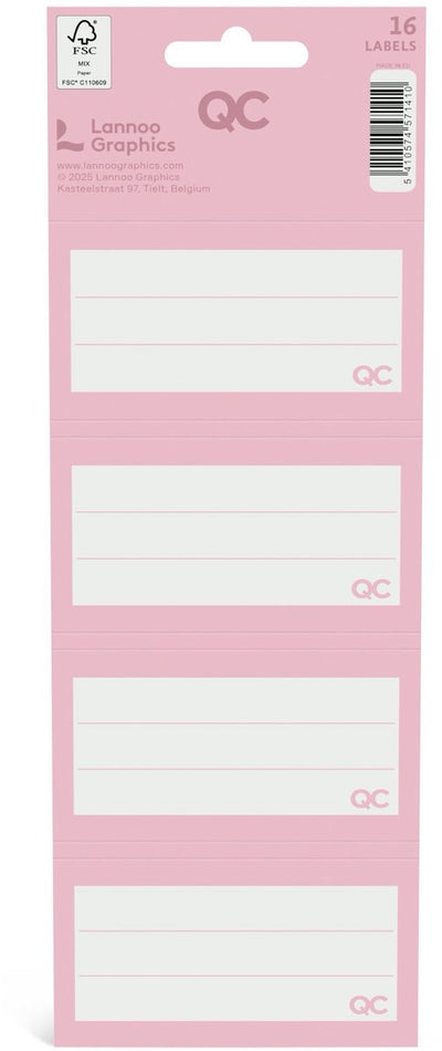 Etichette scolastiche autoadesive Qc color rosa - set da 16 pezzi