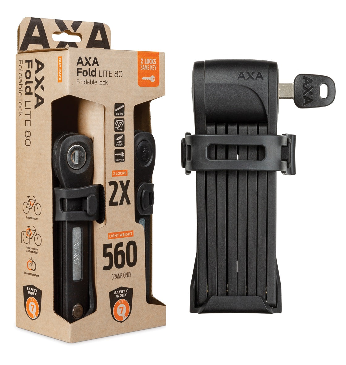 Axa Foldeslot Fold Lite 80 Duo Pack, negro. (paquete colgante). Nivel de seguridad 7