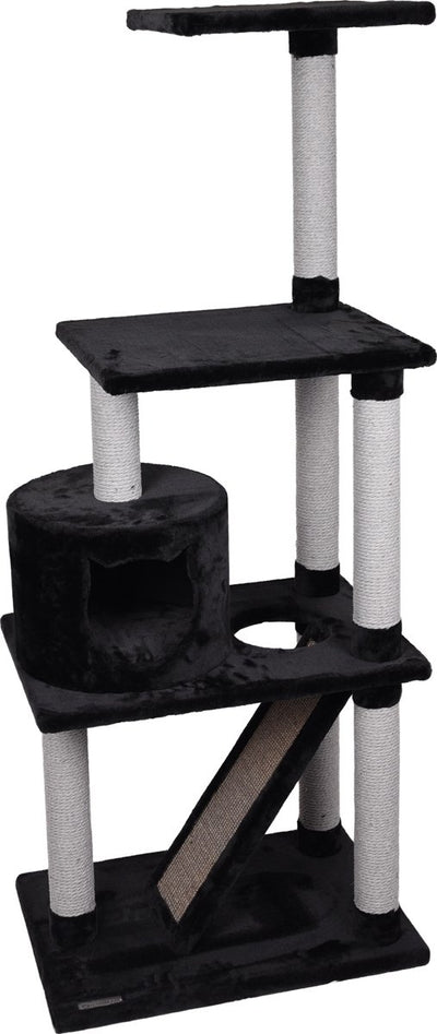 Poste rascador Flamingo – Forza negro gris – 60x40x151,5 cm – Poste rascador alto con 2 plataformas para tumbarse – Muebles para gatos con tablero rascador de sisal con revestimiento de felpa – Árbol para gatos estable