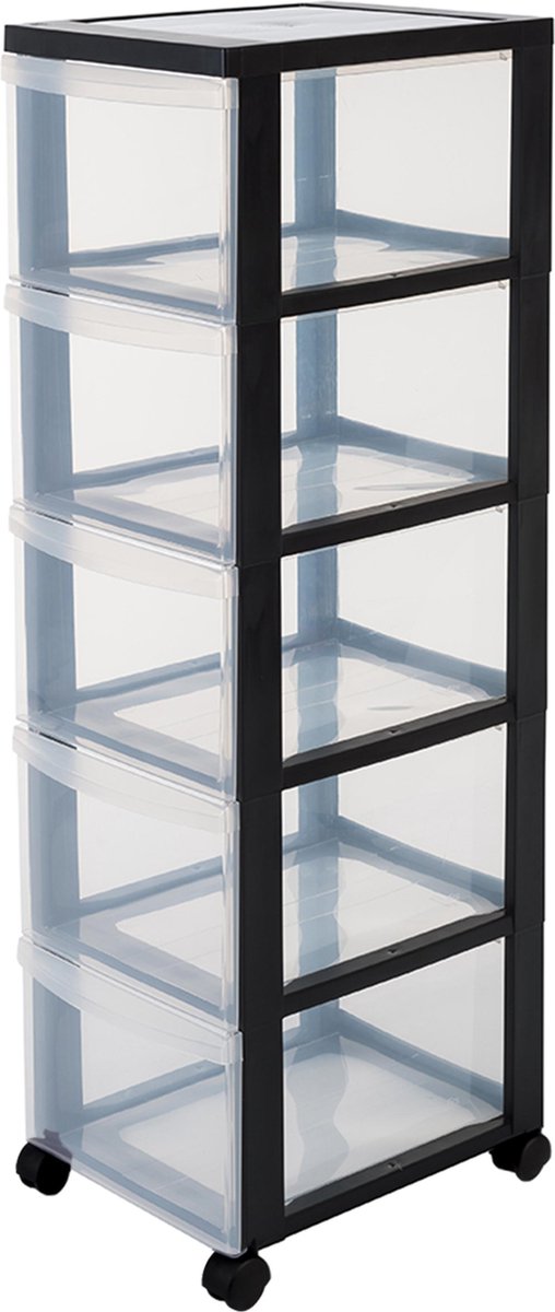 Cassettiera design Iris - 5 cassetti profondi - plastica - nero trasparente - con ruote