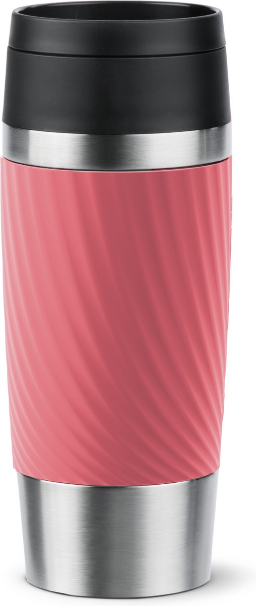 Taza de viaje Tefal classic twist - botella termo - 0,36 l - rojo coral - compacta - a prueba de fugas - apta para café