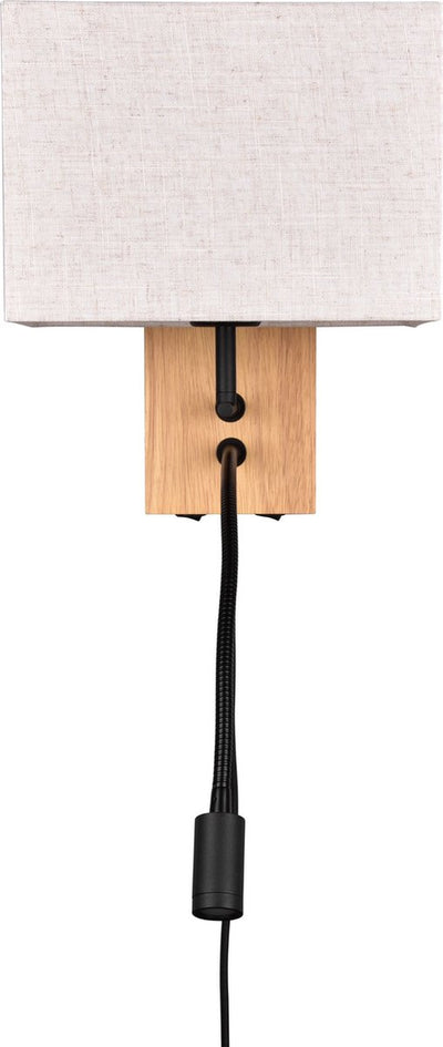 Lampada da parete Trio Nilam con lampada da lettura - legno naturale - paralume ecrù
