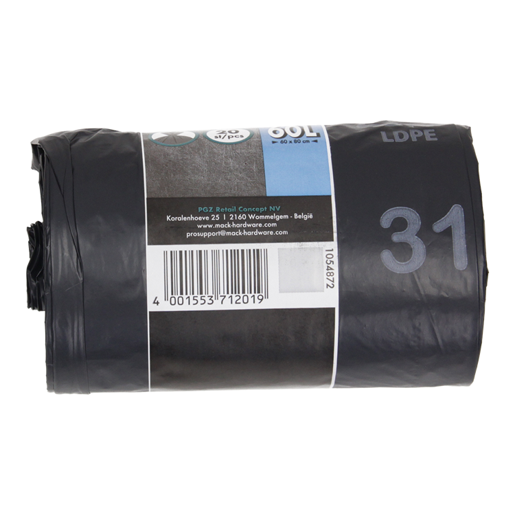 1054872 - afvalzak 60l, zwart ldpe 20 st per rol | 15 stuks