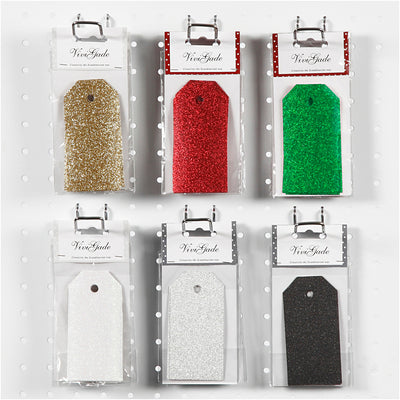 Etiquetas de regalo vivi gade, medidas 5x10 cm, purpurina, 300 gr, caja 6x10 1 caja