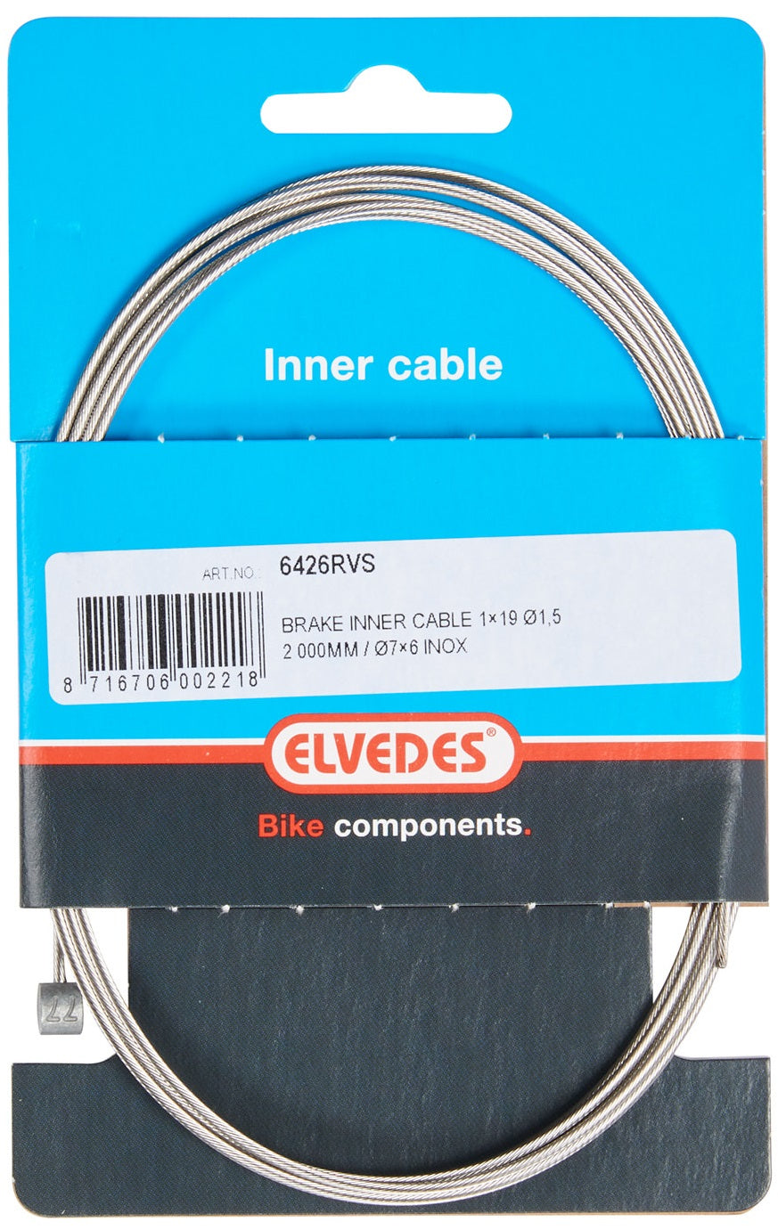 Elvedes rem binnenkabel 2 000 mm 1×19 draads rvs ø1,5mm met t-nippel ø7 × 6mm