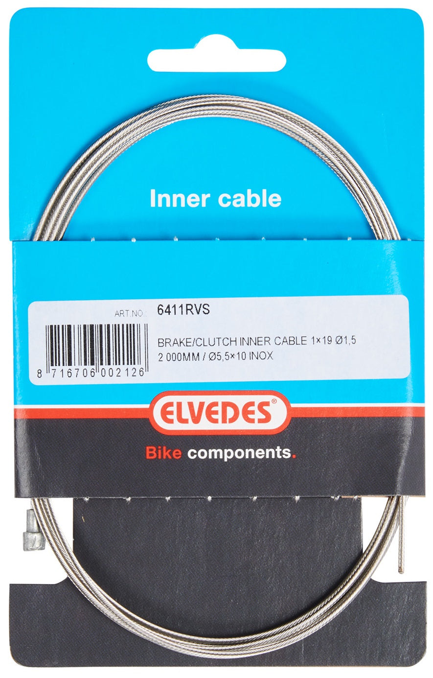 Elvedes Rem Binnenkabel 2,000 mm 1 × 19 acero inoxidable de alambre Ø1.5 mm con vlaja en V Ø5.5 × 10