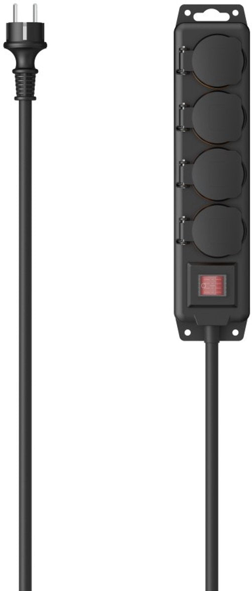 Regleta Hama de 4 vías con interruptor - montaje en pared - 4 m. - negro