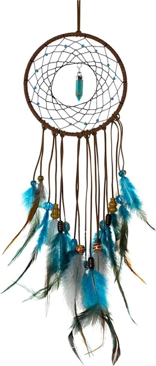 Sin marca sans marque gran atrapasueños hecho a mano - atrapasueños - atrapasueños - atrapasueños grande - atrapasueños indio deco con plumas de cuentas de piedra - marrón azul - bpk
