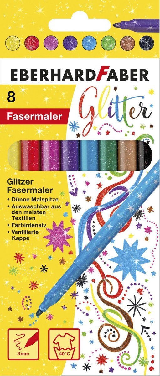 Pennarelli Eberhard faber - glitter - 8 pezzi - lavabili - ef-551008