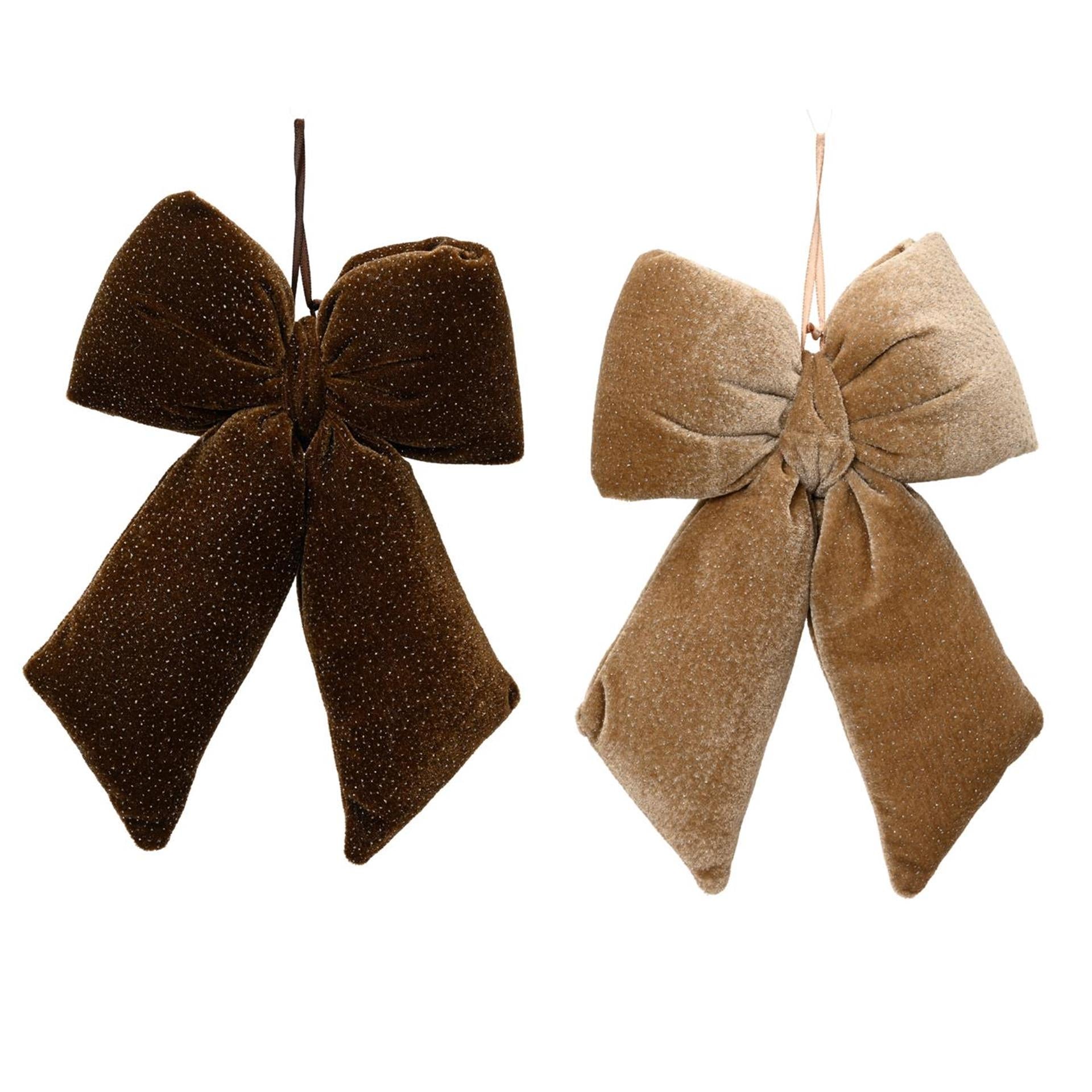 Decoris strik fluweel met glitters polyester 2cmx11x14cm bruin beige 2 assorti