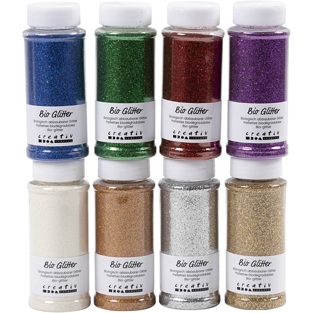 Creativ company bio brillantini, vari colori, 8x140 ml 1 scatola